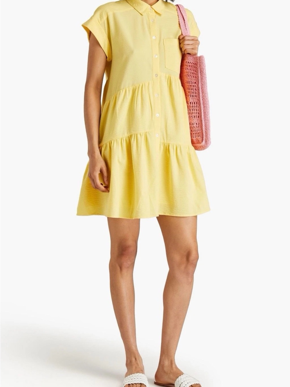 Veronica Beard Yellow Tiered Shirt Dress NWT size Medium